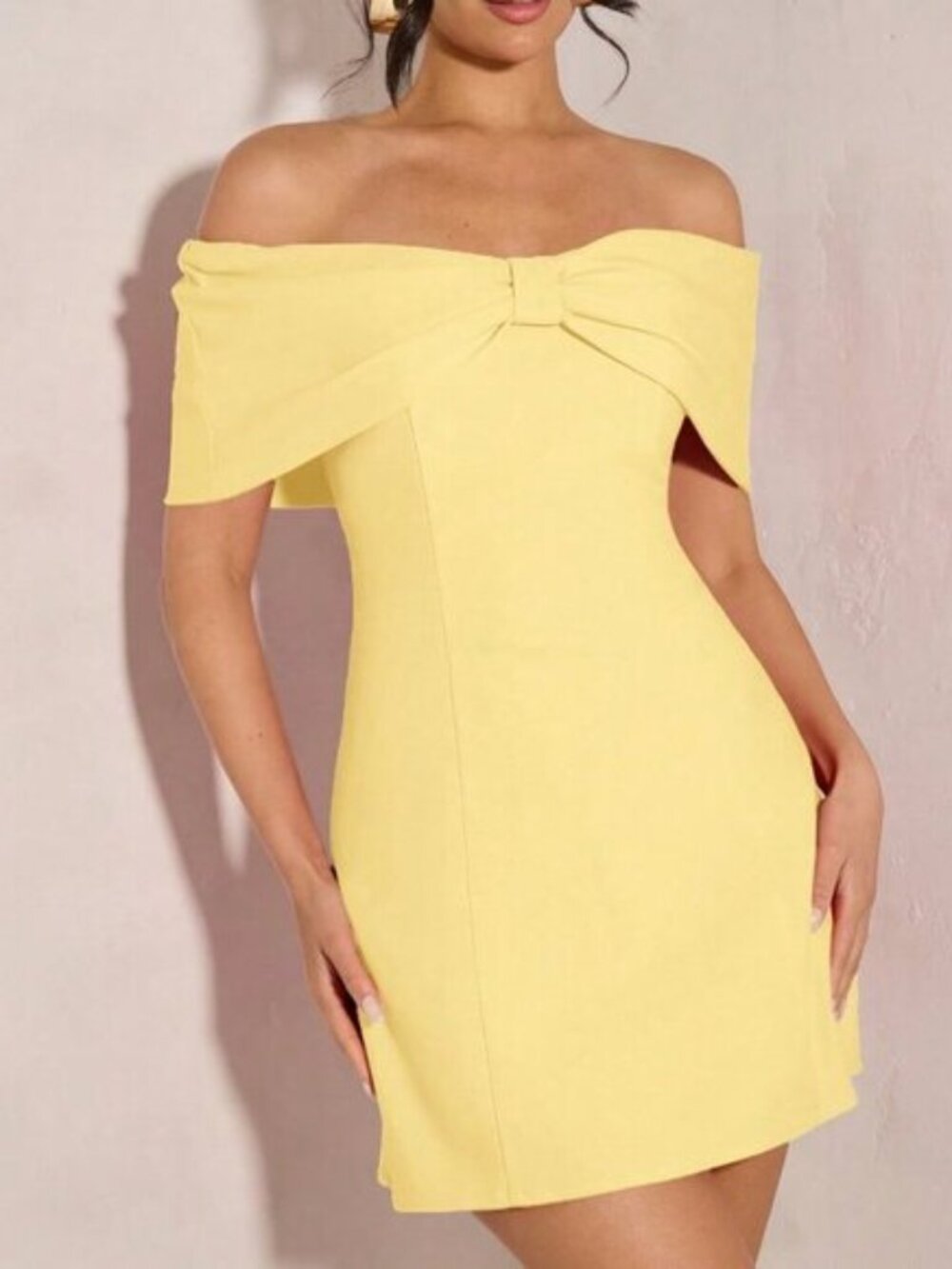 Yellow Elegant Women's Off Shoulder Bowknot Cocktail Mini Dress